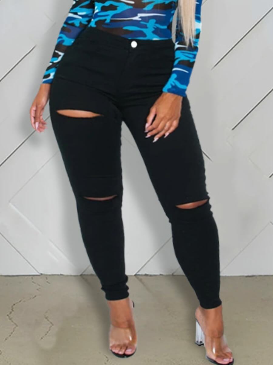 

LW Trendy Broken Holes Black Jeans
