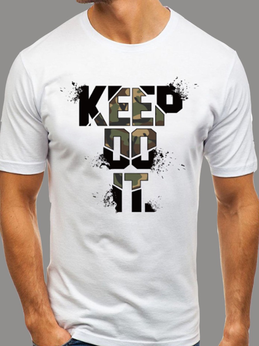 

Men lovely Casual O Neck Letter Print White T-shirt