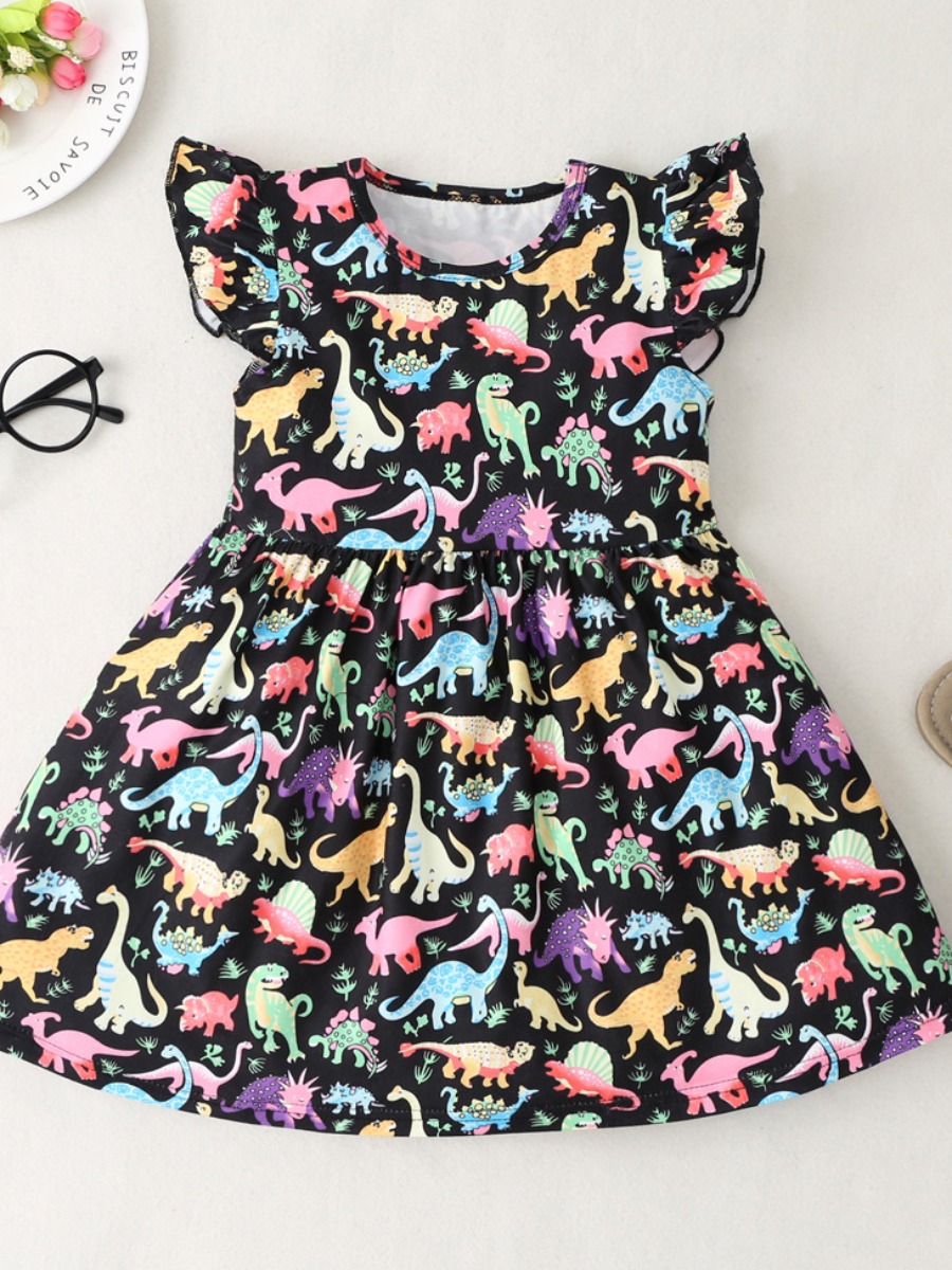 

lovely Casual O Neck Cartoon Print Black Girl Knee Length Dress