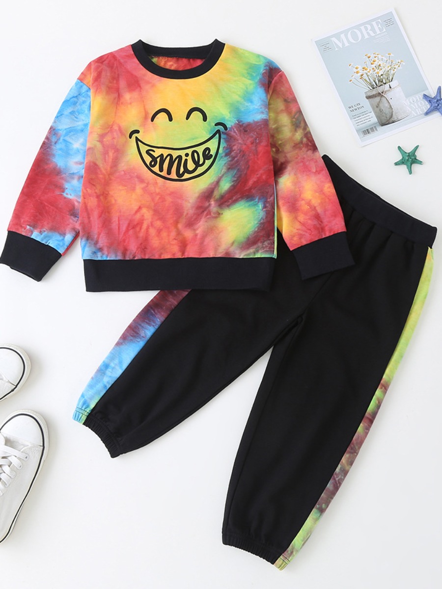 

lovely Casual O Neck Tie-dye Black Girl Two-piece Pants Set