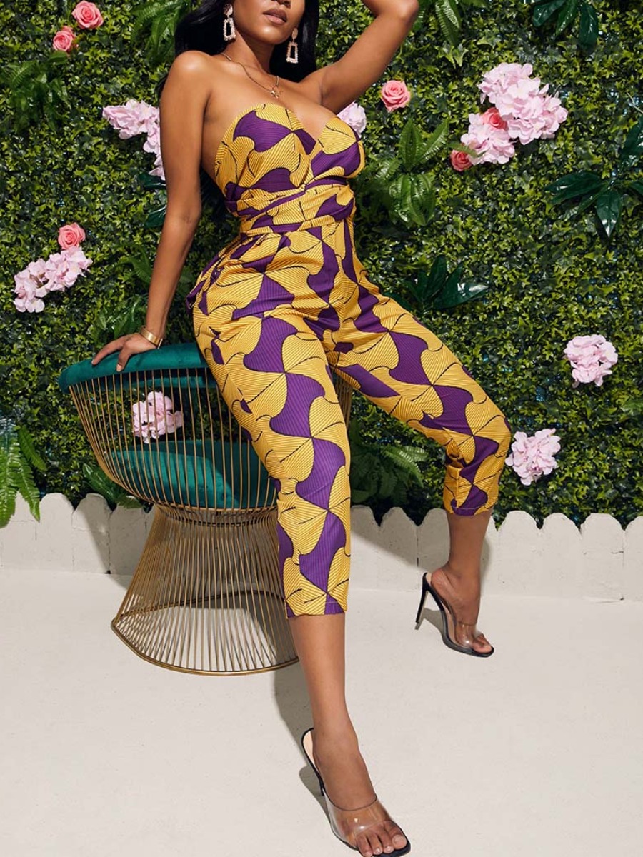 

lovely Trendy Backless Print Yellow One-piece Jumpsuit