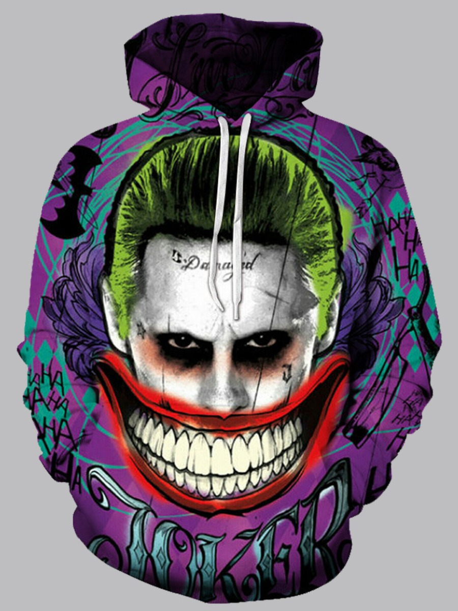 

Men lovely Street Hoodie Collar Clown Print Purple Hoodie