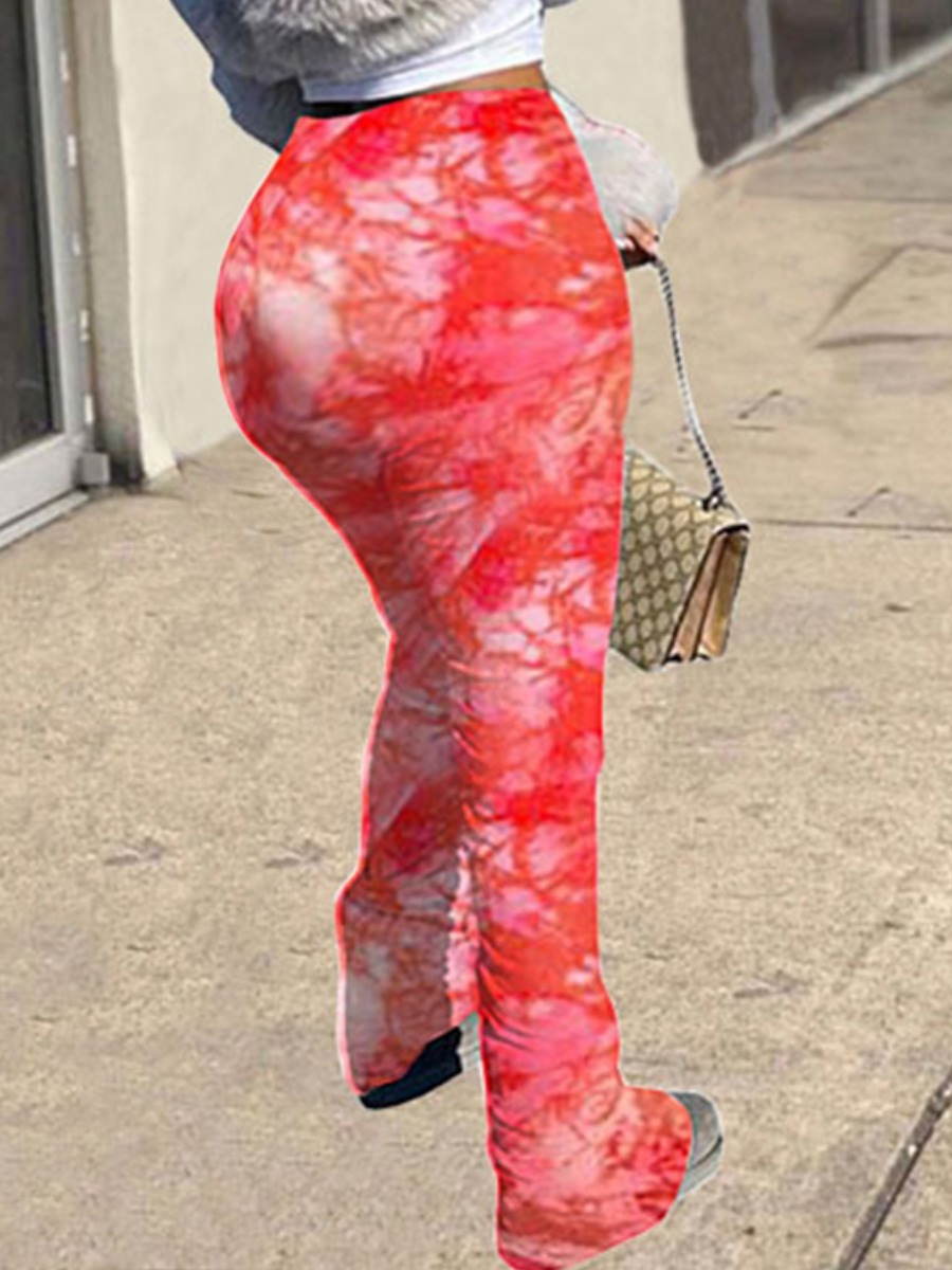 

lovely Leisure Tie-dye Fold Design Red Plus Size Pants