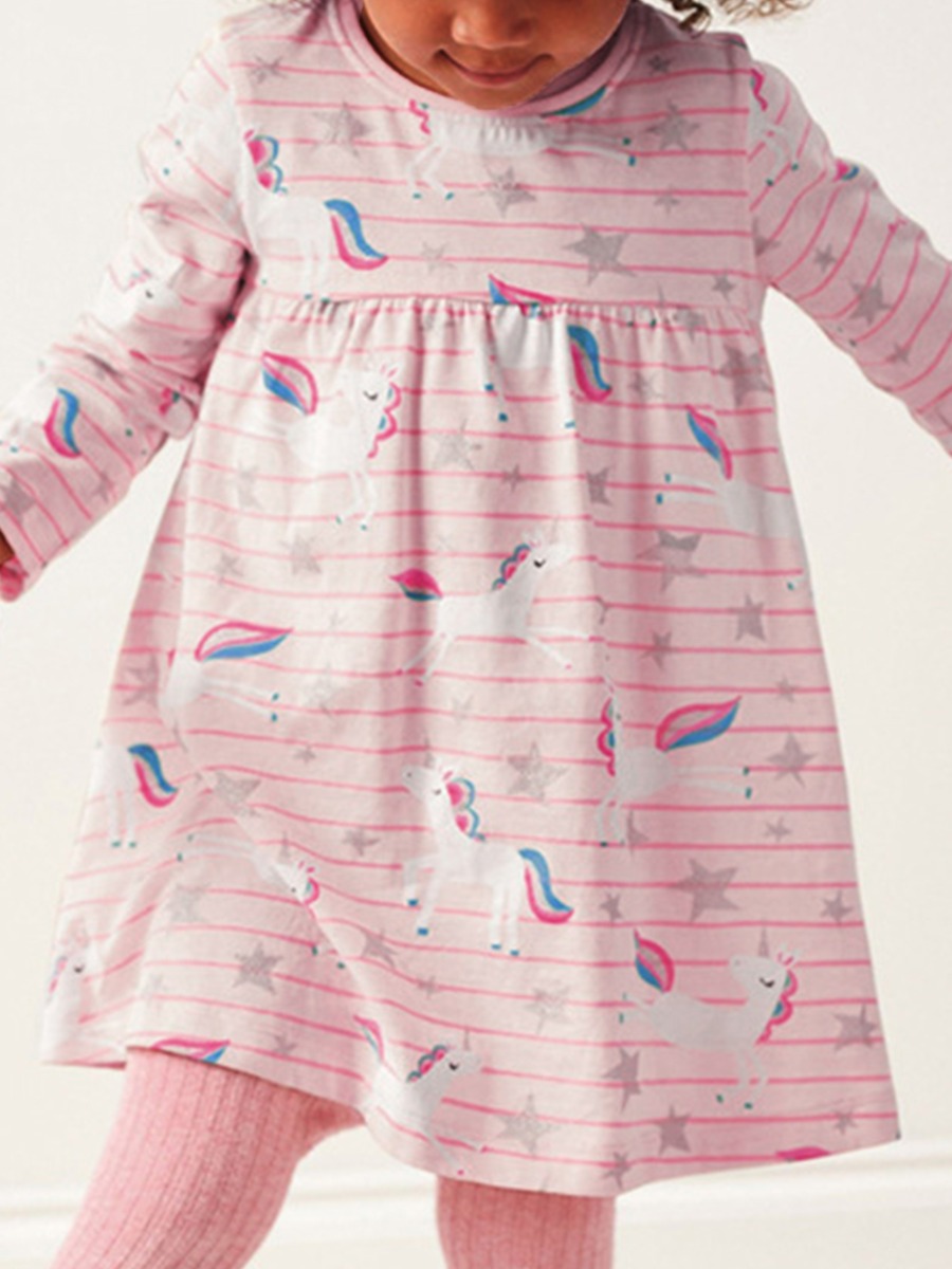 

lovely Sweet O Neck Cartoon Print Pink Girl Knee Length Dress