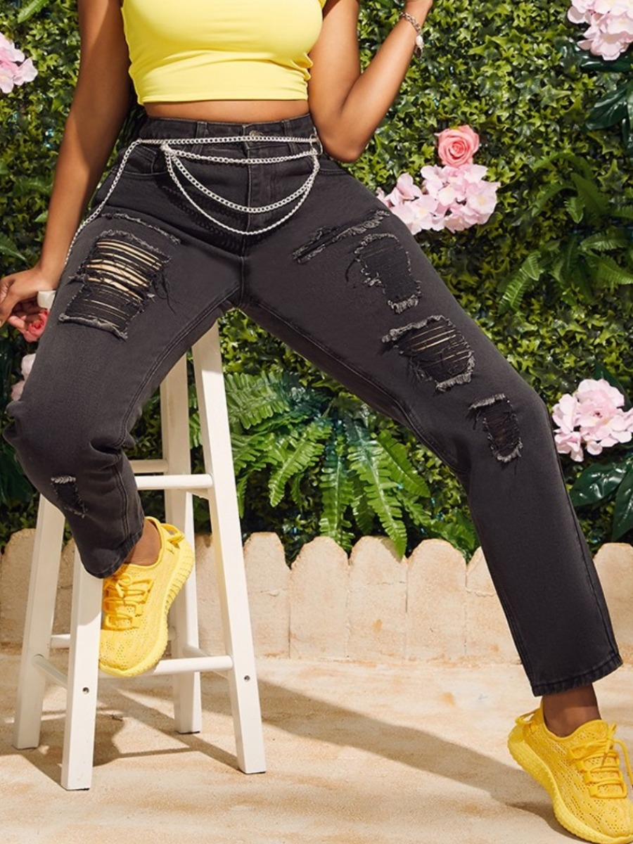 

lovely Street Broken Holes Black Jeans