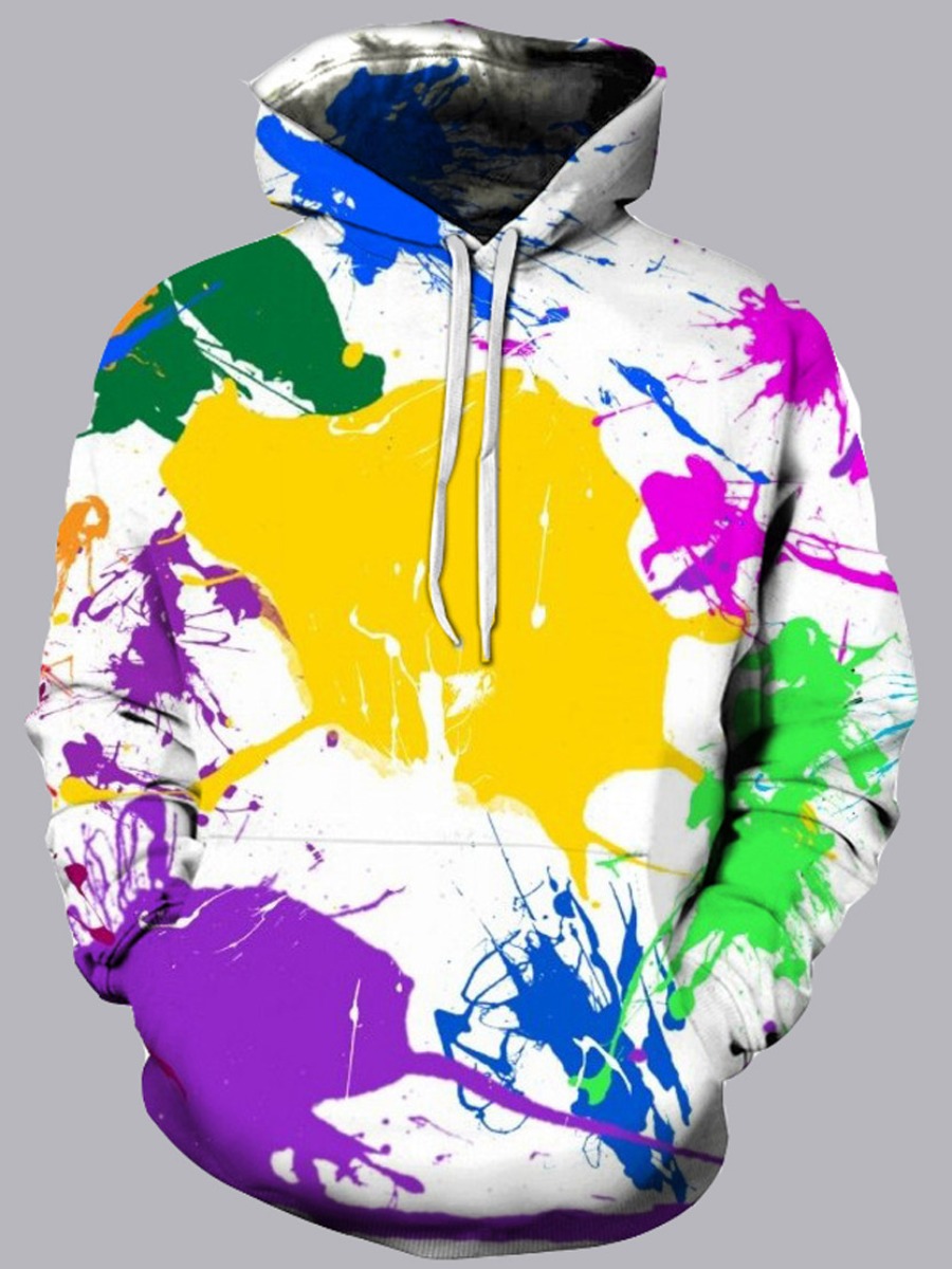 

Men lovely Street Hooded Collar Graffiti Print White Hoodie