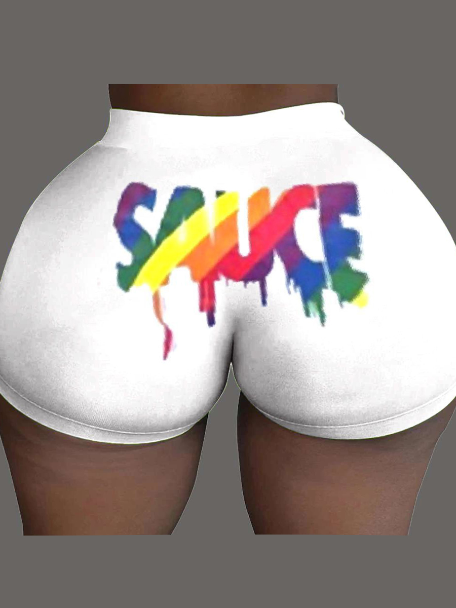 

lovely Sportswear Letter Print White Plus Size Shorts
