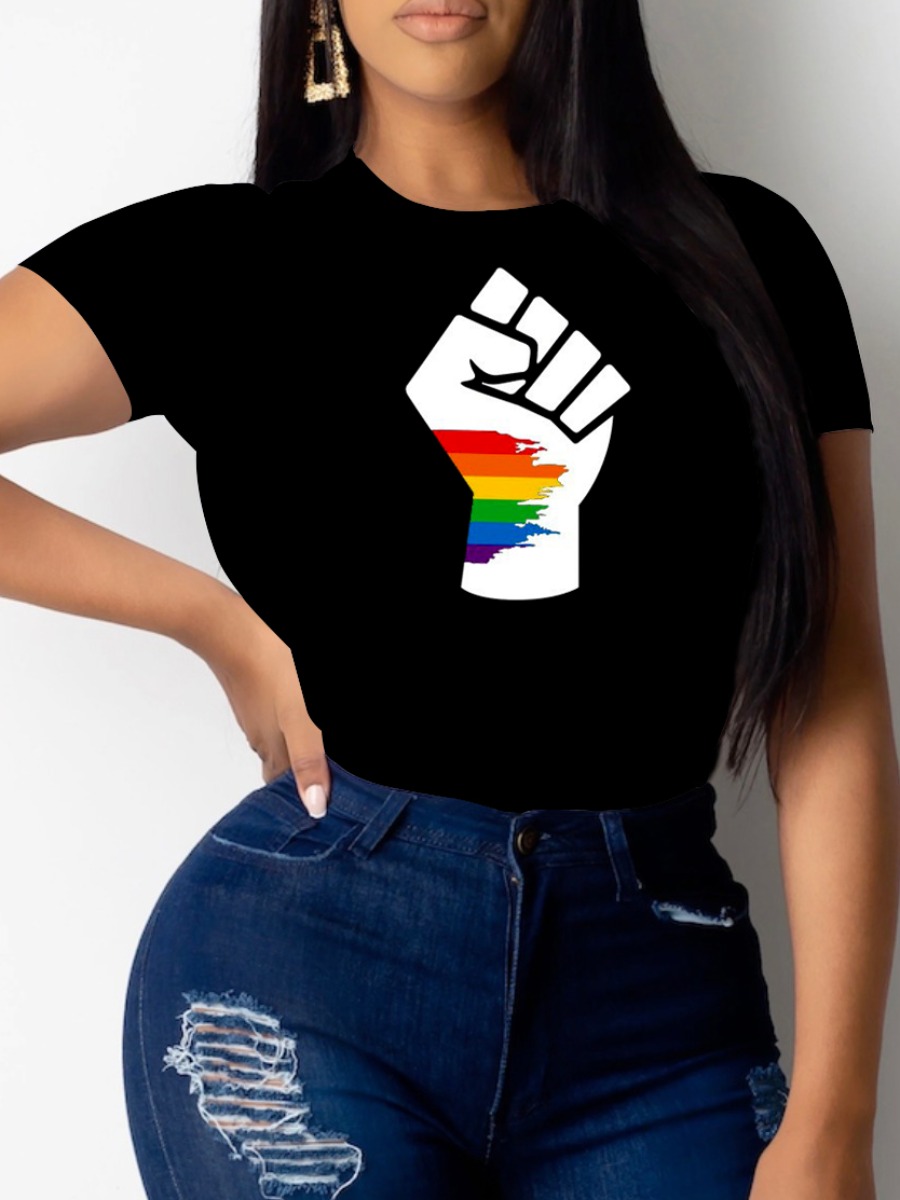 

lovely Casual O Neck Print Black T-shirt