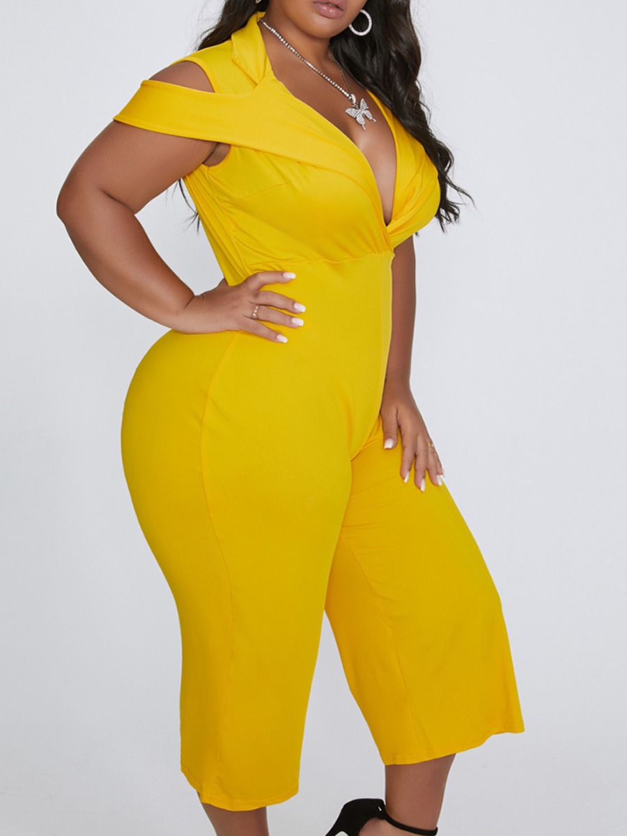 

lovely Sportswear Hollow-out Yellow Plus Size One-piece Jumpsuit