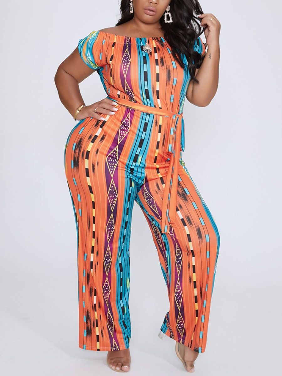 

lovely Ethnic Print Orange Plus Size One-piece Jumpsuit
