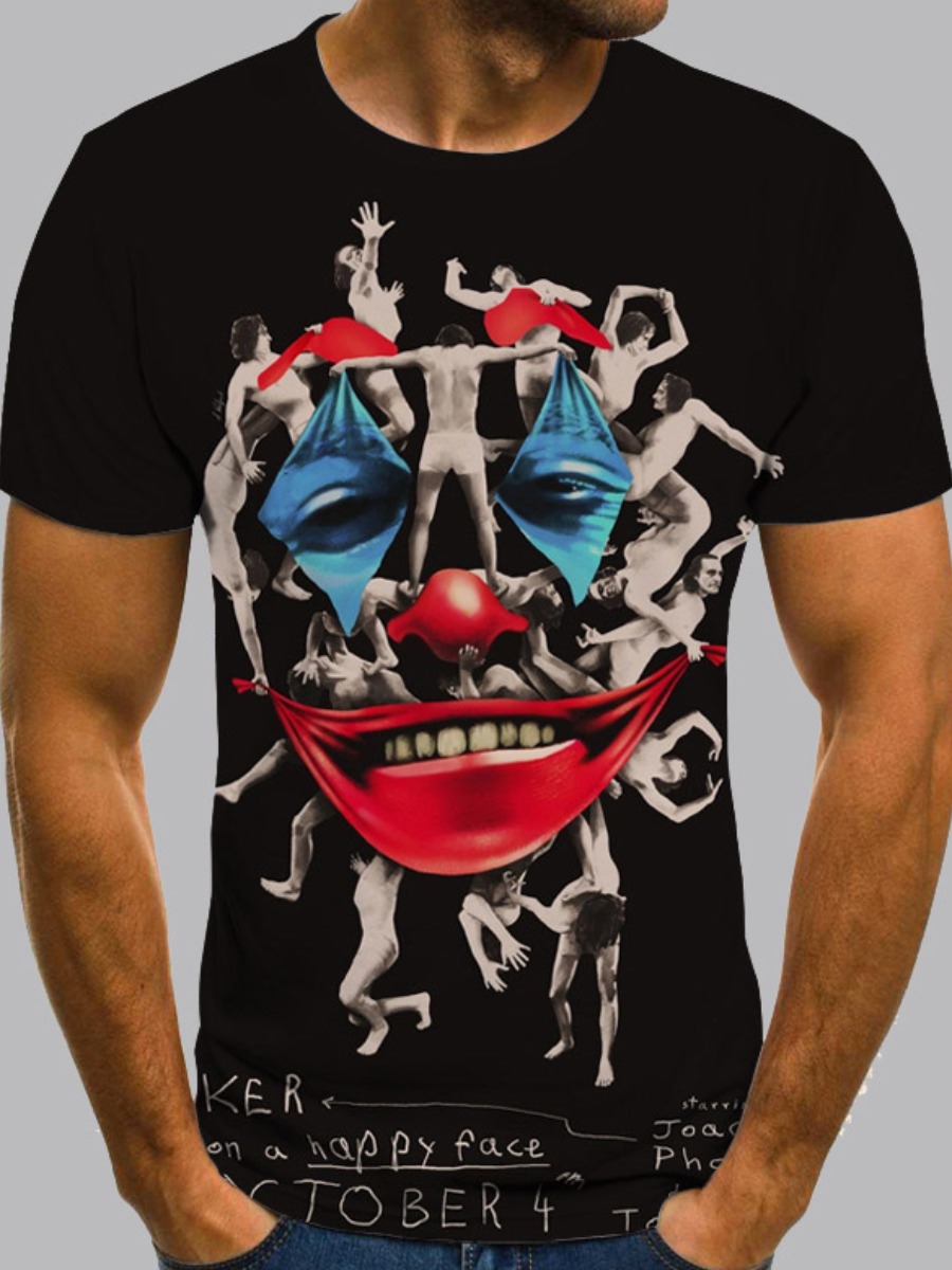 

Men lovely Casual O Neck Clown Print Multicolor T-shirt, Multi