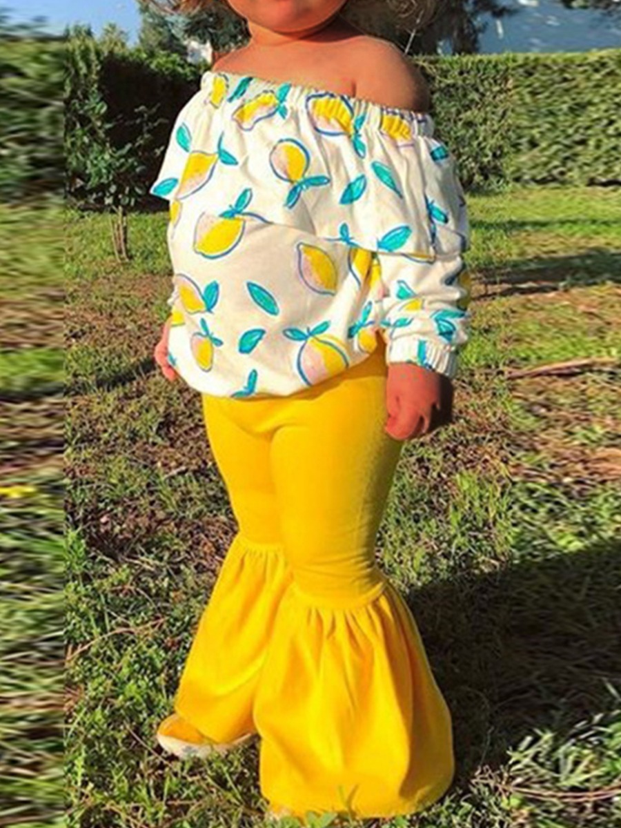 

lovely Stylish Print Yellow Girl Two-piece Pants Set