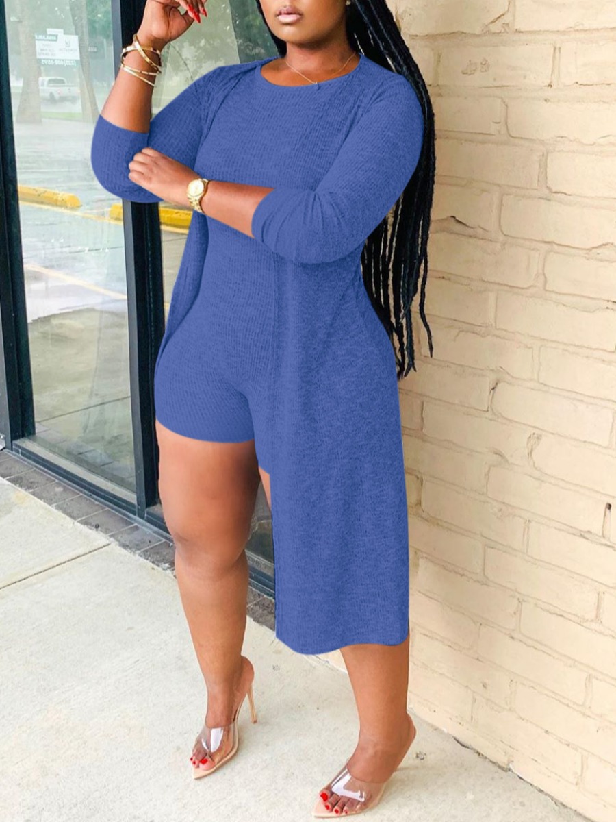 

lovely Leisure O Neck Basic Skinny Blue Two Piece Shorts Set