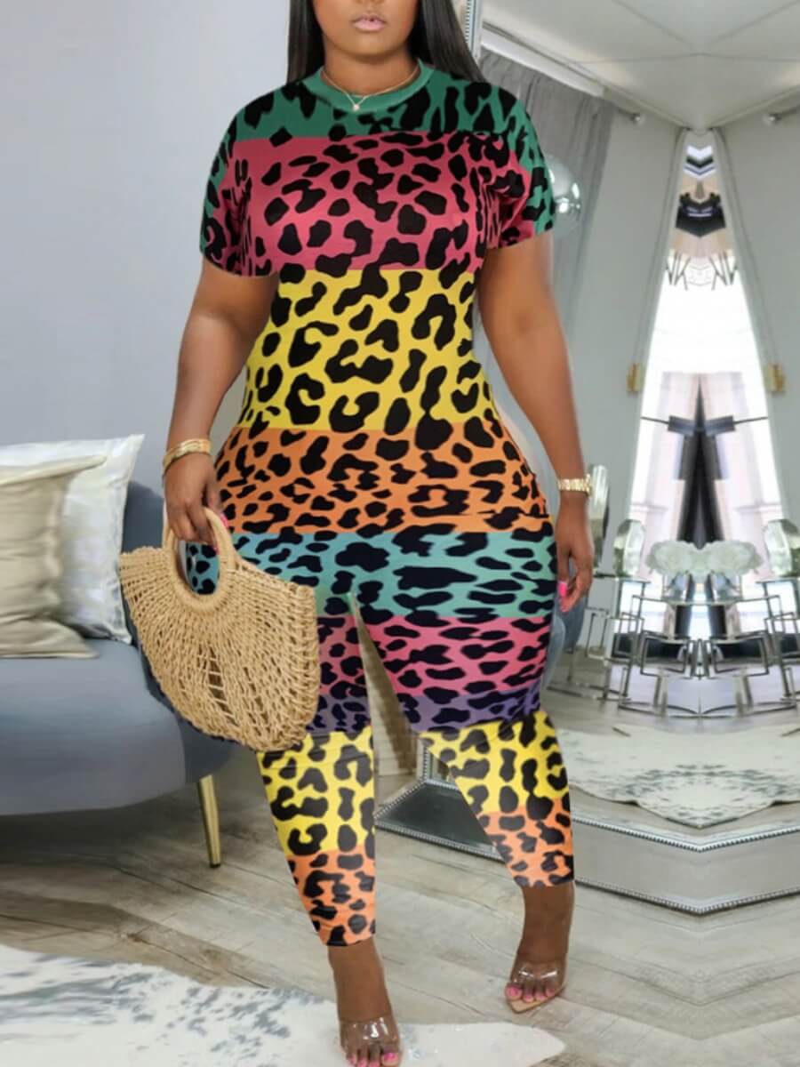 

LW Plus Size Casual O Neck Leopard Print Yellow One-piece Jumpsuit