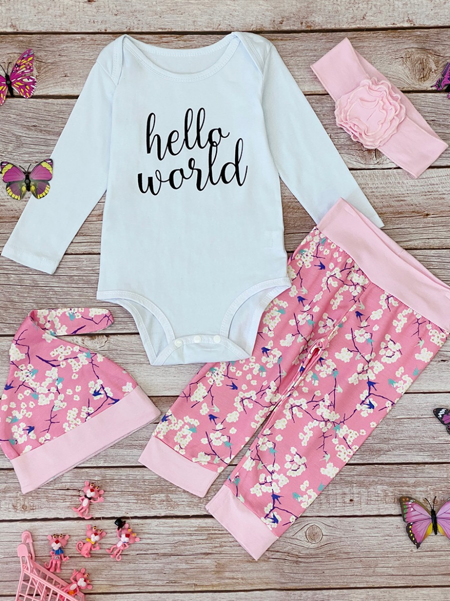 

lovely Casual O Neck Letter Patchwork Pink Girl Two-piece Pants Set