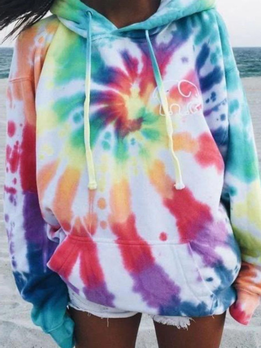 

lovely Street Hooded Collar Tie-dye Multicolor Hoodie, Multi