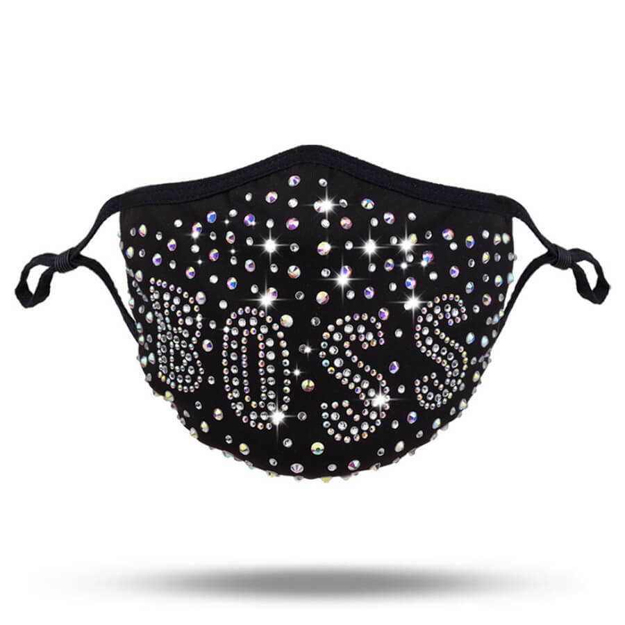 

Lovely Rhinestone Decorative Pitch-black Face Mask