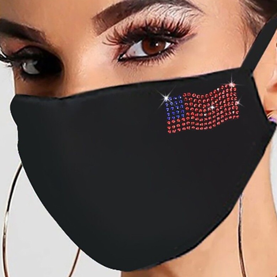 

lovely Rhinestone Decorative Black Face Mask