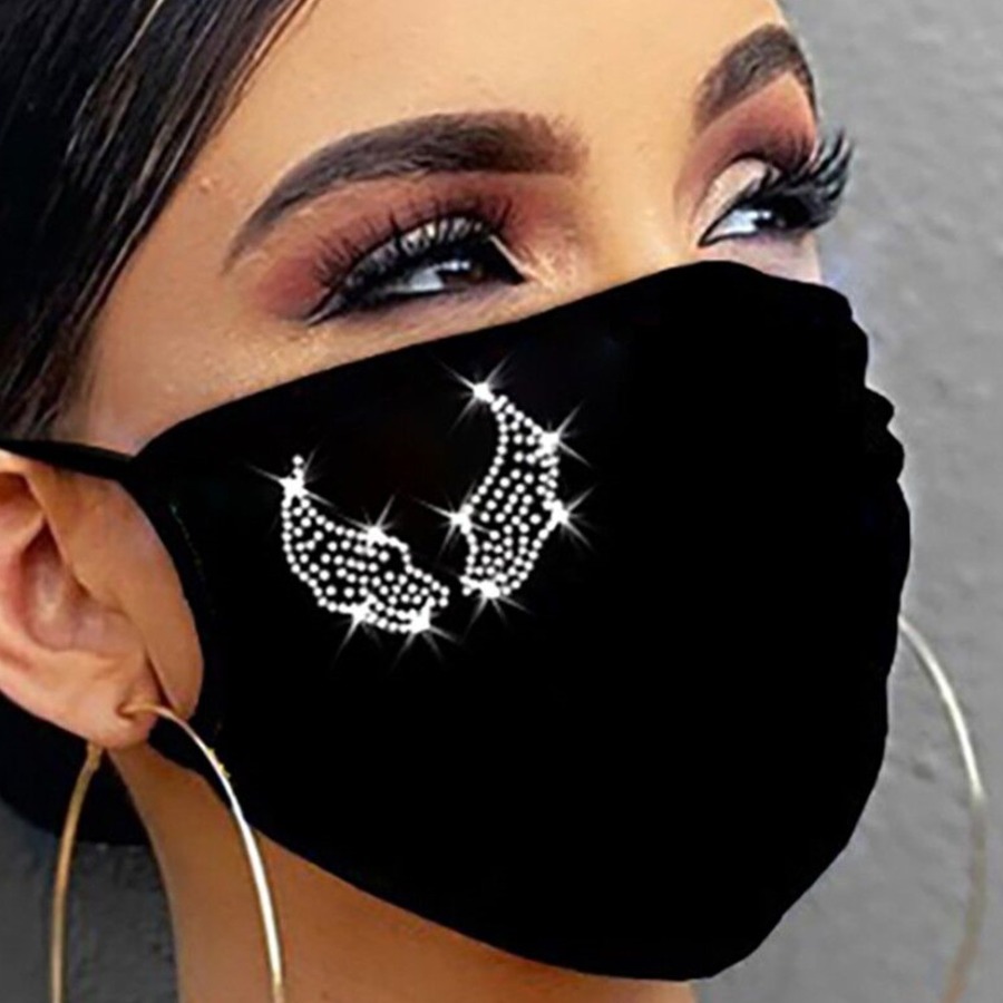 

lovely Rhinestone Decorative Black Face Mask