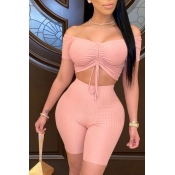 lovely Trendy Striped Fold Design Pink Two Piece S