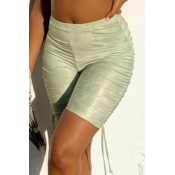 lovely Casual Fold Design Light Green Shorts