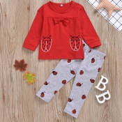lovely Casual O Neck Print Red Girl Two-piece Pant