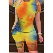 lovely Trendy Tie dye Hollow-out Yellow Two Piece 
