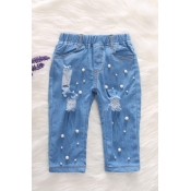 lovely Trendy Broken Holes Baby Blue Girl Jeans