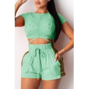 lovely Sportswear Patchwork Green Two Piece Shorts