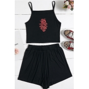 lovely Leisure Print Black Two Piece Shorts Set