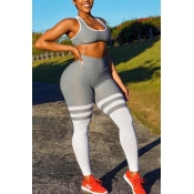 lovely Sportswear Patchwork Hollow-out Grey Two-pi