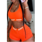 lovely Sportswear Letter Print Orange Two-piece Sh