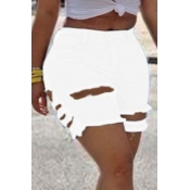 Lovely Stylish Hollow-out White Denim Shorts