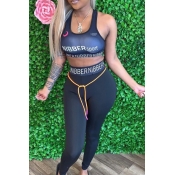 lovely Sportswear Letter Print Deep Blue Two-piece