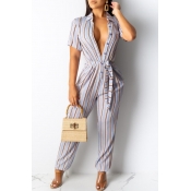 lovely Stylish Striped Light Purple One-piece Jump
