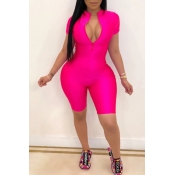 Lovely Sportswear Zipper Design Rose Red Plus Size