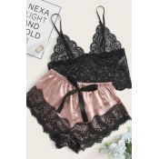 lovely Sexy Lace Patchwork Pink Sleepwear