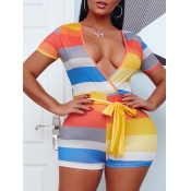Lovely Trendy Striped Yellow One-piece Romper
