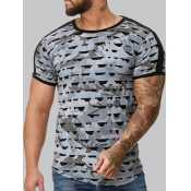 lovely Casual O Neck Print Grey T-shirt