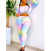 lovely Leisure O Neck Tie Dye Multicolor Two Piece