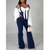 lovely Stylish Zipper Design Deep Blue Denim One-p