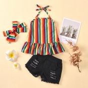 lovely Trendy Rainbow Striped Multicolor Girl Two-