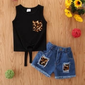 lovely Casual Patchwork Black Girl Two-piece Short