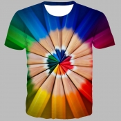 lovely Casual O Neck Tie-dye Multicolor T-shirt