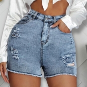 lovely Casual Broken Holes Blue Denim Shorts