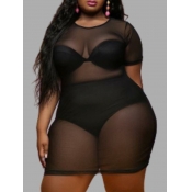 LW Plus Size Sexy O Neck See-through Black Mini Dr