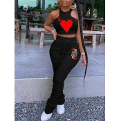 Lovely Casual Print Fold Design Black Plus Size Tw