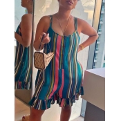 Lovely Stylish Striped Blue Knee Length Plus Size 