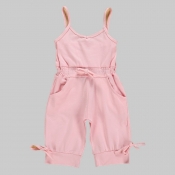 lovely Leisure Lace-up Pink Girl One-piece Jumpsui