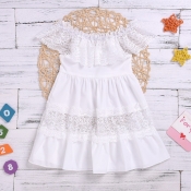 lovely Sweet Lace Patchwork White Girl Knee Length
